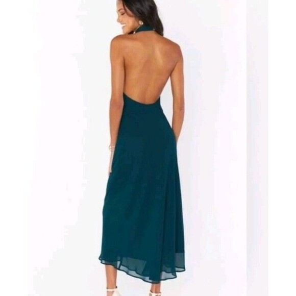 Show Me Your Mumu Jasmine Dress Size XXL Deep Green Chiffon  Halter Midi  New - Picture 3 of 10